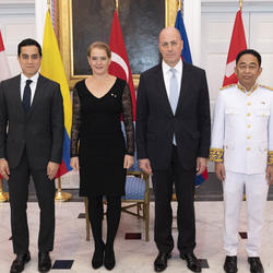 The three new heads of mission posed for a group photo with the Governor General. 