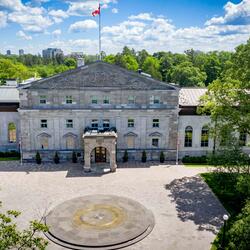 Rideau Hall facade from an arial point of view.