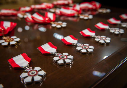 Rows of Order of Canada medals.