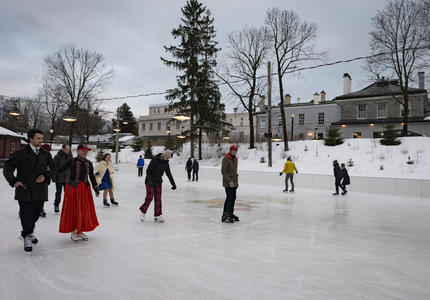Members of the diplomatic corps skate at the Rideau Hall rink.