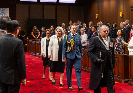 Governor General Marie Simon arrives at the Senate Chamber