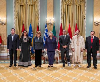 Governor General Mary Simon stands with the new Heads of Mission