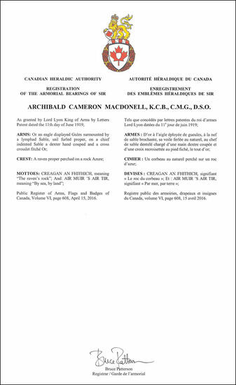 Arms of Archibald Cameron Macdonell