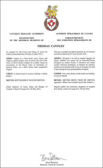 Armoiries de Thomas Cantley