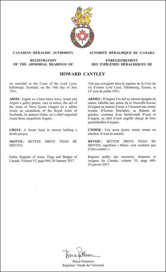 Armoiries de Howard Cantley
