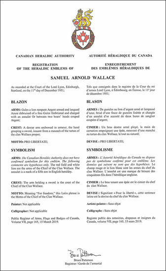 Arms of Samuel Arnold Wallace
