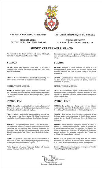 Armoiries de Sidney Culverwell Oland