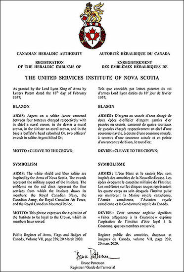 Armoiries de The United Services Institute of Nova Scotia