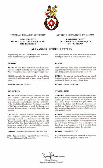 Armoiries du révérend Alexander Aitken Rattray
