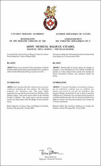 Arms of the Army Museum, Halifax Citadel