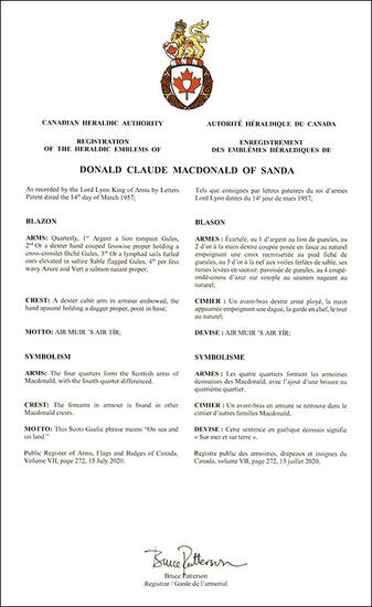 Armoiries de Donald Claude MacDonald of Sanda