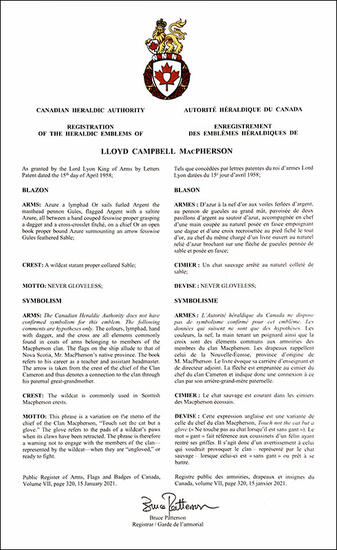 Armoiries de Lloyd Campbell MacPherson