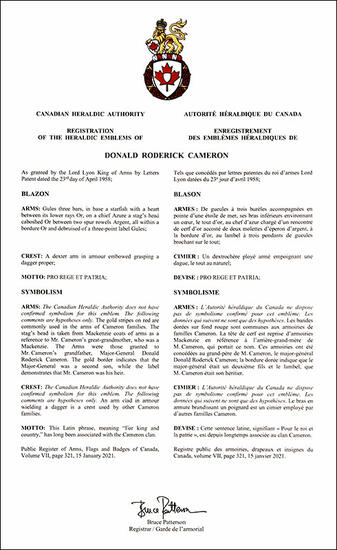 Arms of Donald Roderick Cameron