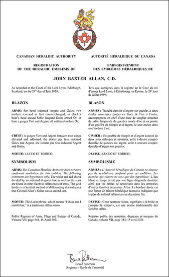 Armoiries de John Baxter Allan
