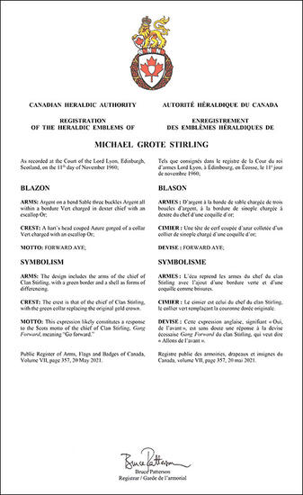Armoiries de Michael Grote Stirling