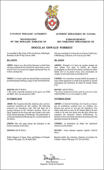 Armoiries de Douglas Oswald Forrest
