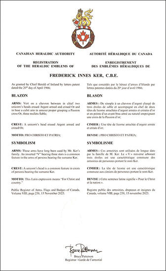 Armoiries de Frederick Innes Ker