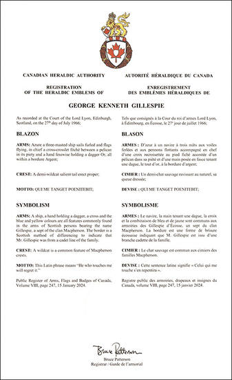 Armoiries de George Kenneth Gillespie