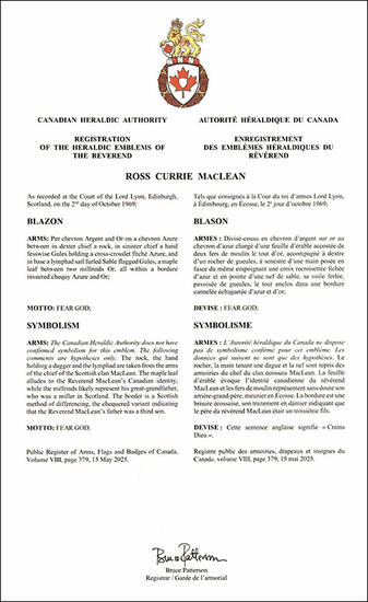 Armoiries de Ross Currie MacLean