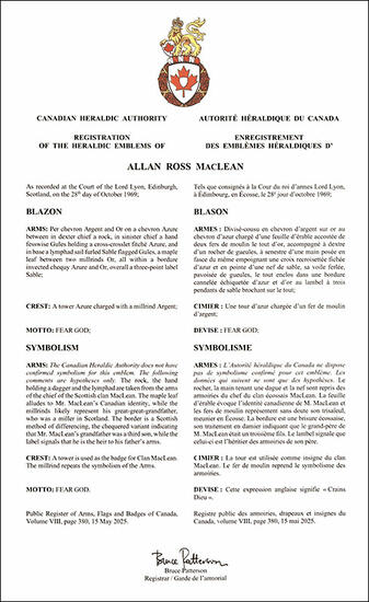Armoiries d'Allan Ross MacLean