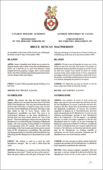 Armoiries de Bruce Duncan Macpherson