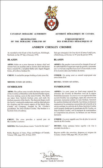 Armoiries d'Andrew Chesley Crosbie