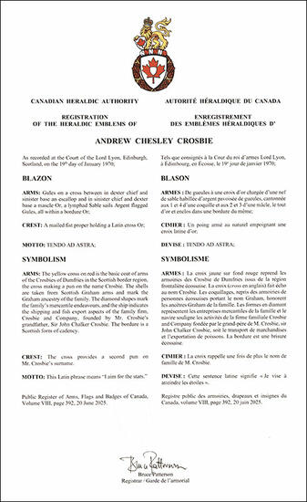 Armoiries d'Andrew Chesley Crosbie