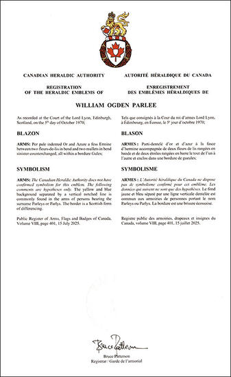 Armoiries de William Ogden Parlee