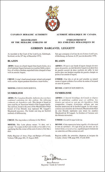 Armoiries de Gordon Dargavel Leggett