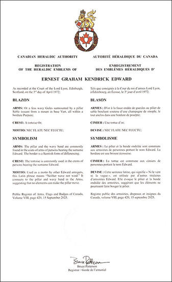 Arms of Ernest Graham Kendrick Edward