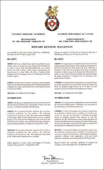 Armoiries de Howard Kenneth MacLennan