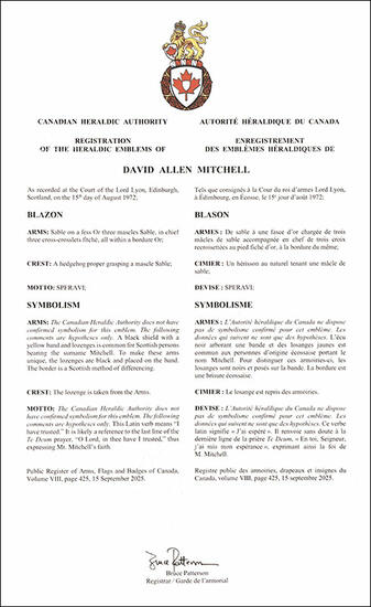 Arms of David Allen Mitchell