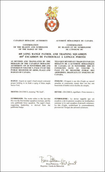 Badge of the 405 Long Range Patrol and Training Squadron