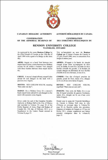 Armoiries du Renison University College