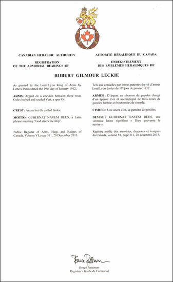 Arms of Robert Gilmour Leckie