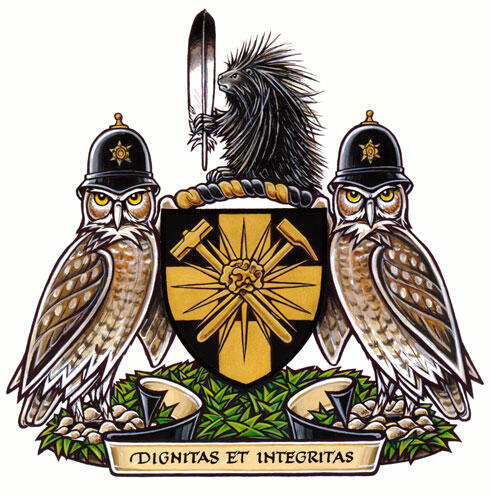 Arms of Timmins Police Service (also known as the Service de police de Timmins)
