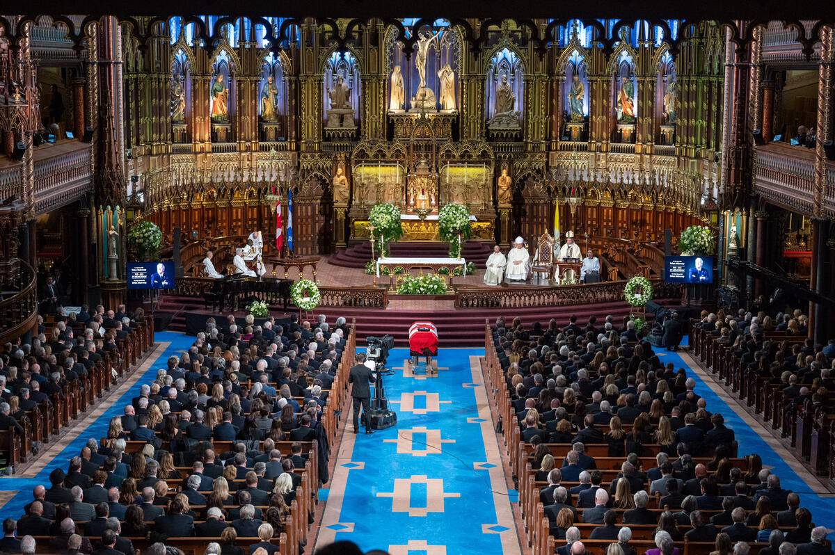 Inside view of the Basilica in Montreal during the funeral event